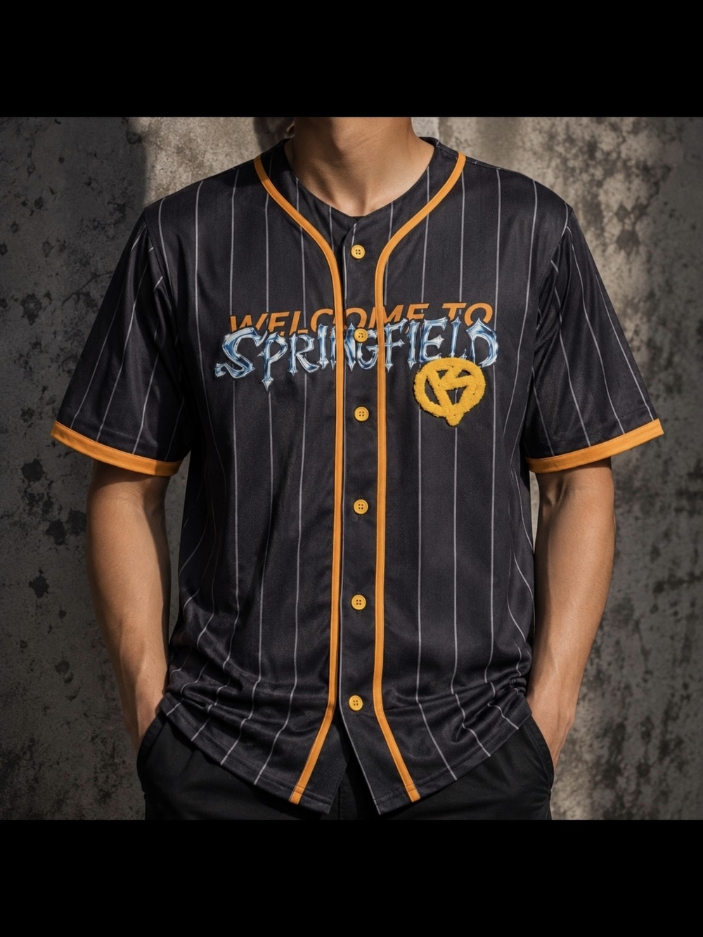 The Simpsons Bart Simpson Baseball Jersey Men’s M Black Orange Pinstripe